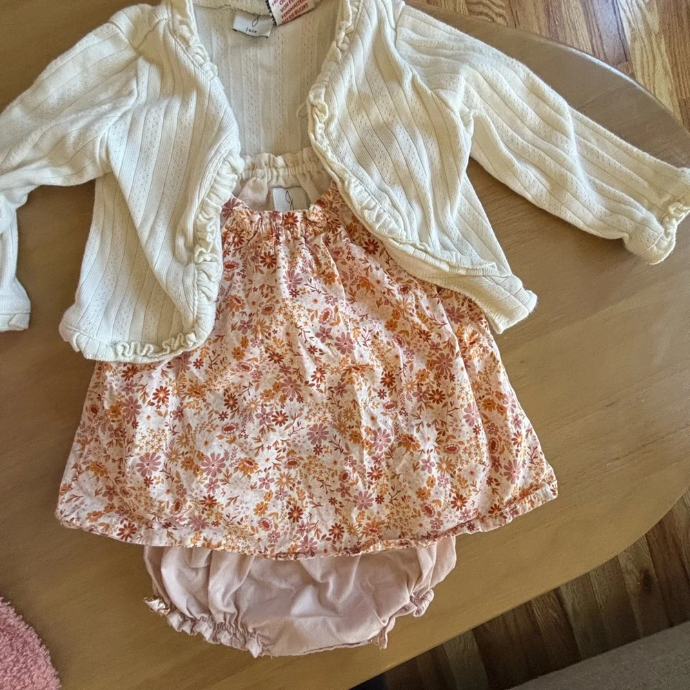 Joie Pink Floral Top, Matching Bloomers, Cream Sweater Set